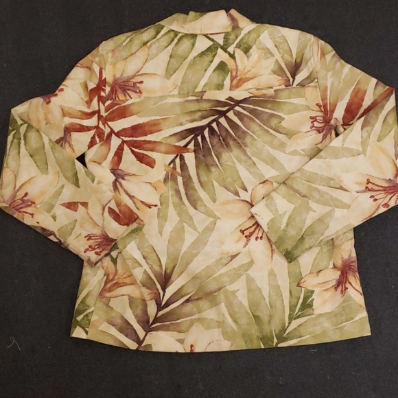 Coldwater Creek Tropical Print Jacket Creme Green Orange Brown Women's Small S - Picture 2 of 5